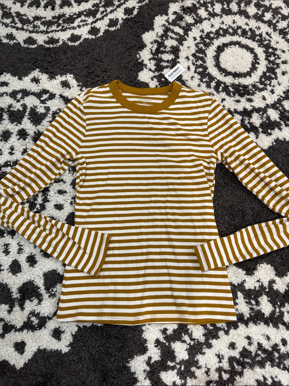 Old navy Womens snug fit ribbed Striped Long Sleeve Tee Mustard White nwt M tall